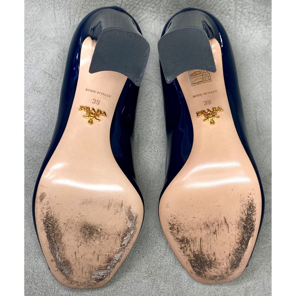 SOLD $$$ PRADA 39 Patent Leather CALZATURE DONNA VERNICE 4" Heel Open toe Pump - Picture 10 of 12